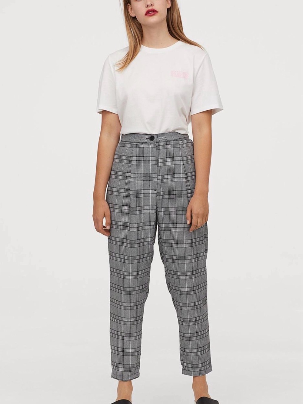 H&M Gray Plaid High-Rise Tapered Trousers (see actual photo for specific pattern